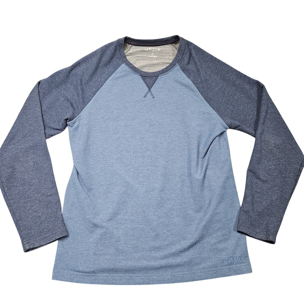 Orvis Raglan Long Sleeve Shirt Mens M Blue Heathered Casual Pullover Tee Basics